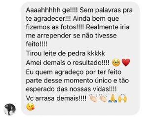 Depoimento de cliente sobre ensaio da Georgia Maria Brasil